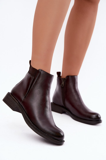 insulated women's ankle boots with wide heels Vinceza 58690 in burgundy
