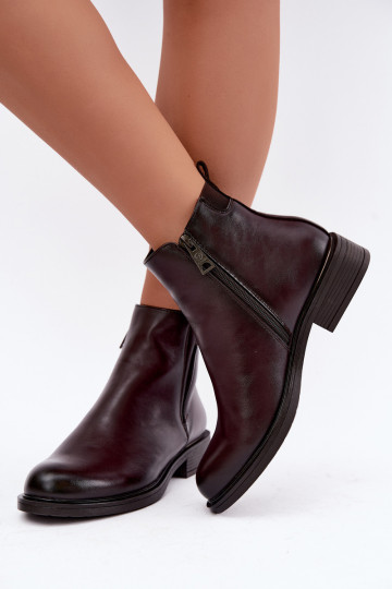 insulated women's ankle boots with wide heels Vinceza 58690 in burgundy 2