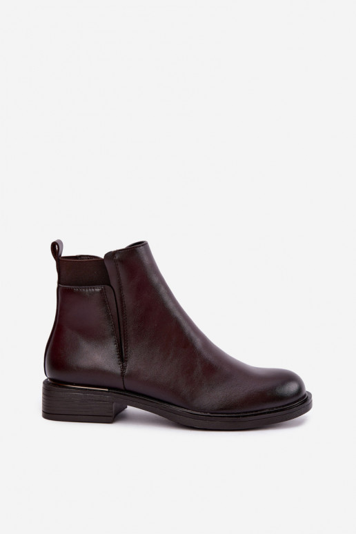insulated women's ankle boots with wide heels Vinceza 58690 in burgundy