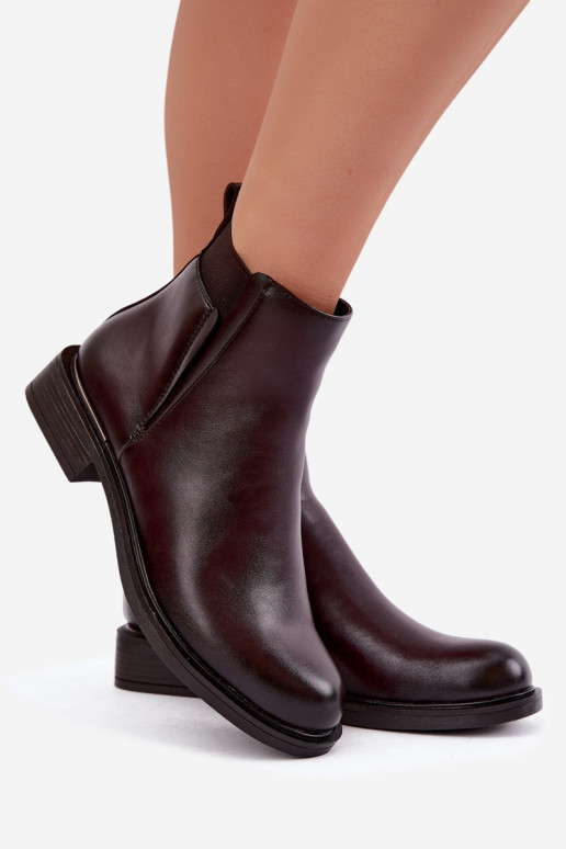 insulated women's ankle boots with wide heels Vinceza 58690 in burgundy