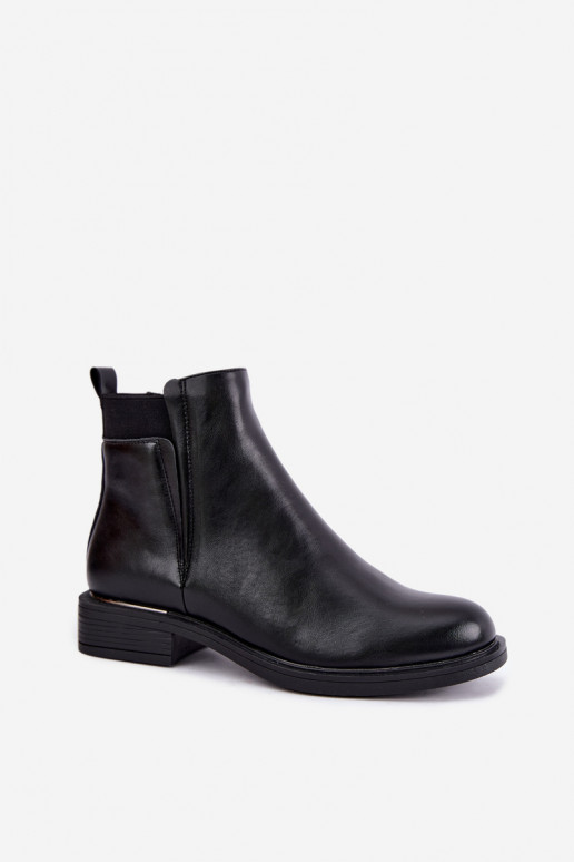 insulated women's ankle boots with wide heels Vinceza 58690 in black