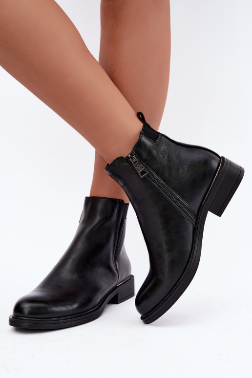 insulated women's ankle boots with wide heels Vinceza 58690 in black