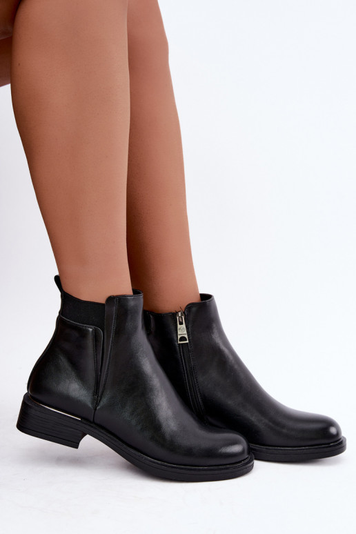 insulated women's ankle boots with wide heels Vinceza 58690 in black