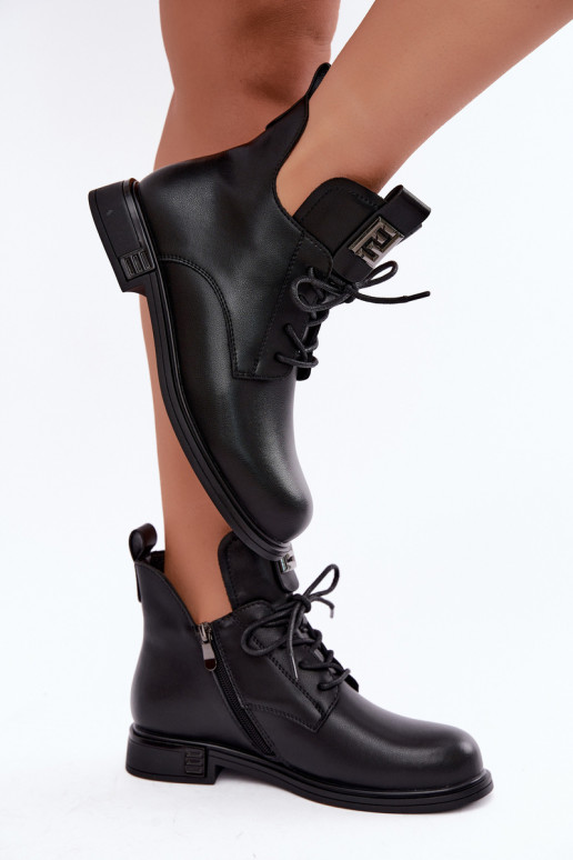insulated ankle boots with wide heels and ornaments D&A MK62-7034 in black