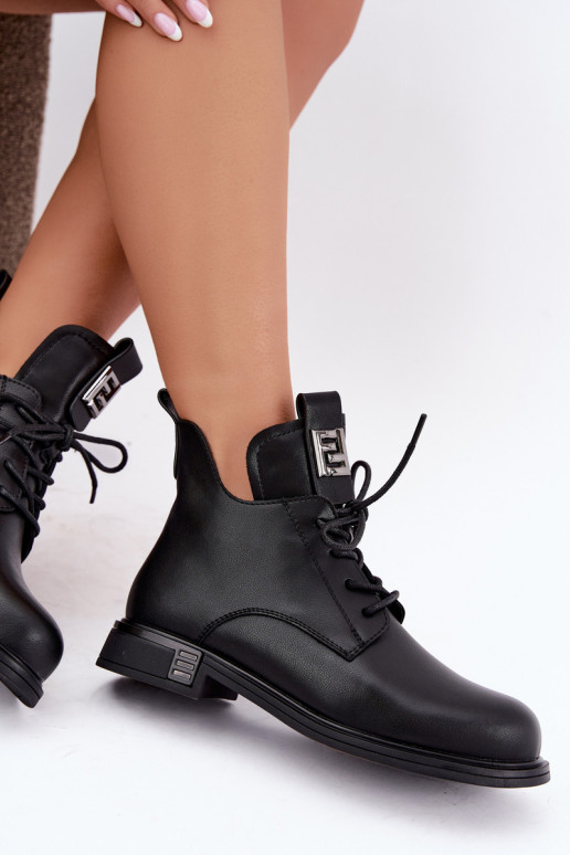 insulated ankle boots with wide heels and ornaments D&A MK62-7034 in black