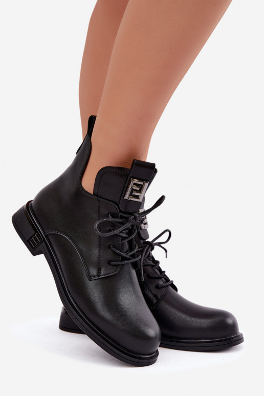 insulated ankle boots with wide heels and ornaments D&A MK62-7034 in black