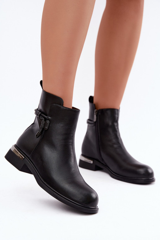 insulated women's ankle boots with decorated heels D&A MK62-7025 in black