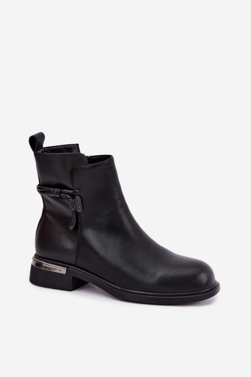 insulated women's ankle boots with decorated heels D&A MK62-7025 in black