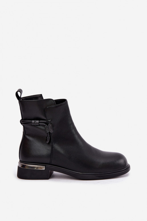 insulated women's ankle boots with decorated heels D&A MK62-7025 in black