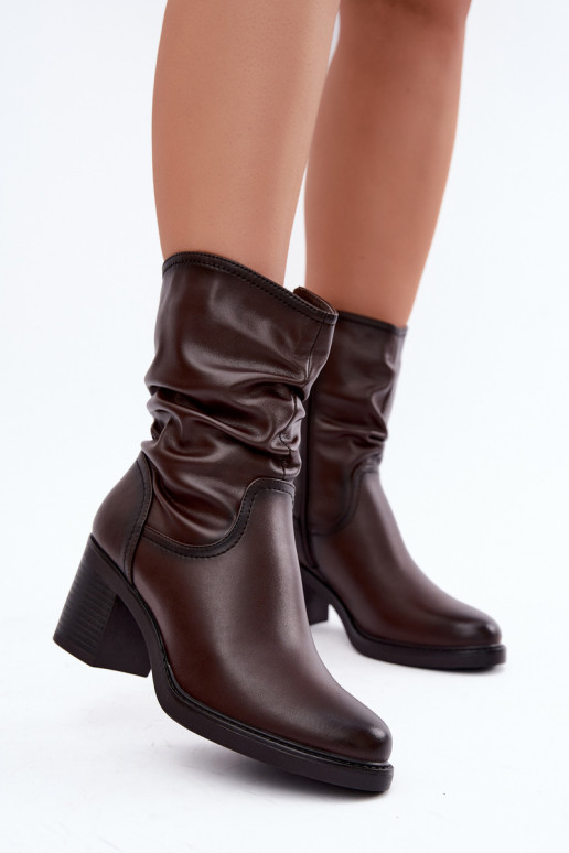 insulated ankle boots with ruffles and heels Sergio Leone BT-60 in chocolate