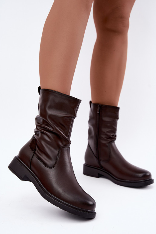 insulated wrinkled ankle boots with wide heels Sergio Leone BT-08 in chocolate