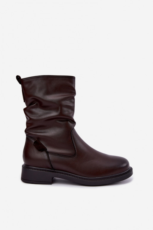 insulated wrinkled ankle boots with wide heels Sergio Leone BT-08 in chocolate