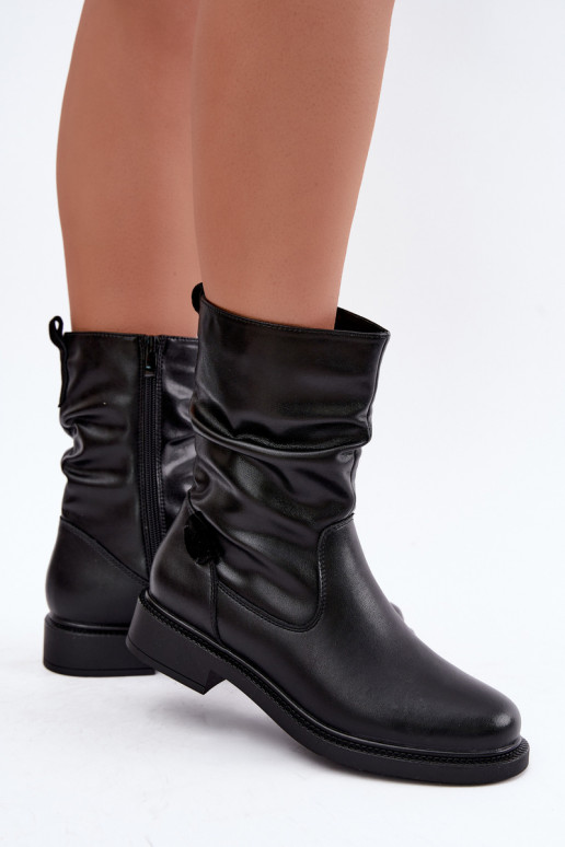 insulated wrinkled ankle boots with wide heels Sergio Leone BT-08 in black