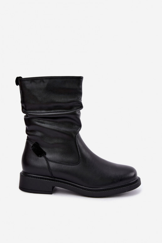insulated wrinkled ankle boots with wide heels Sergio Leone BT-08 in black