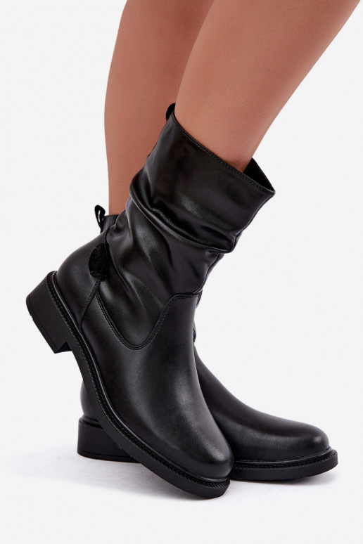 insulated wrinkled ankle boots with wide heels Sergio Leone BT-08 in black