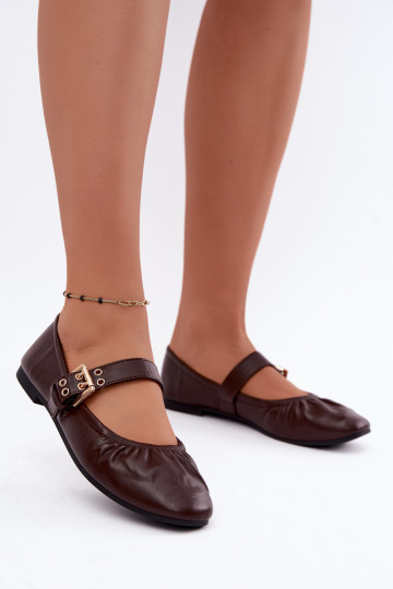 ballet flats with ruffles and straps in chocolate Irelissa 2