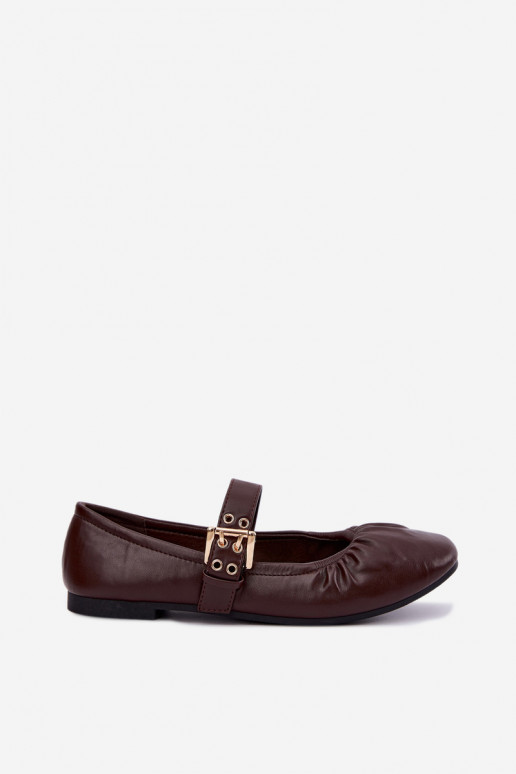 ballet flats with ruffles and straps in chocolate Irelissa