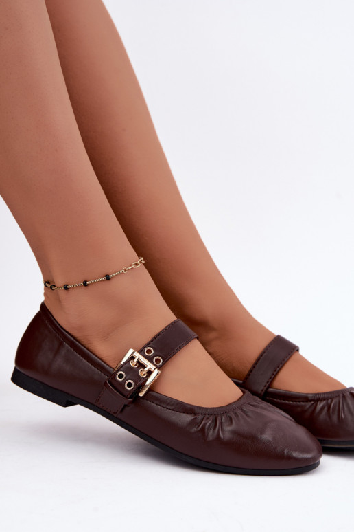 ballet flats with ruffles and straps in chocolate Irelissa