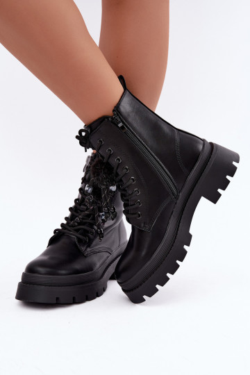 insulated ankle boots with fluffy pom-poms in black Faresse 2