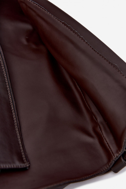 knee-high boots with wide heels and decorative straps in chocolate Famina