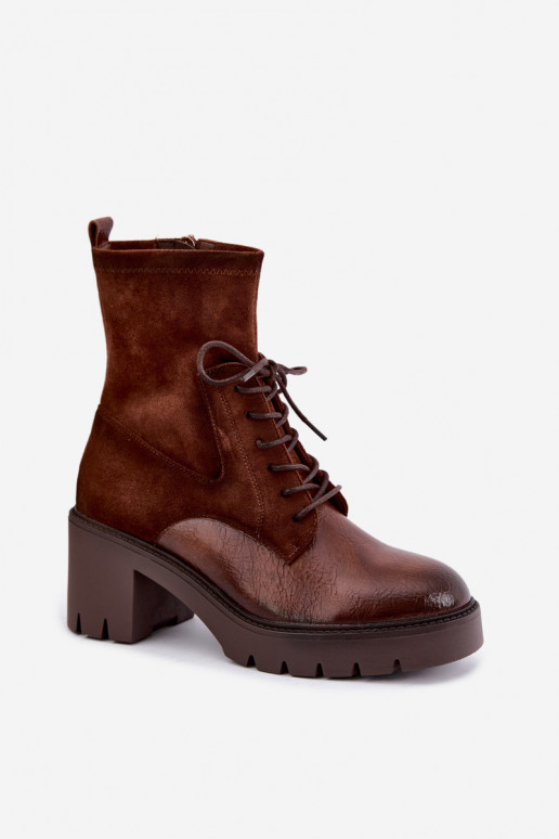 Women's ankle boots on chunky heels insulated in brown Vinceza 58665