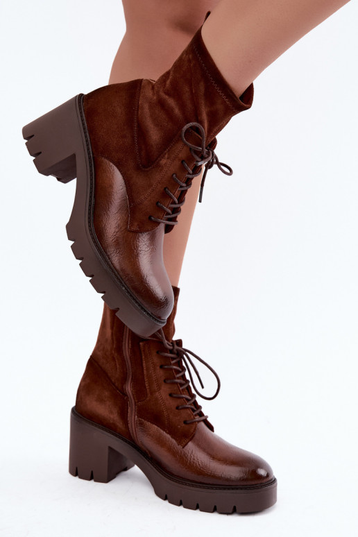Women's ankle boots on chunky heels insulated in brown Vinceza 58665