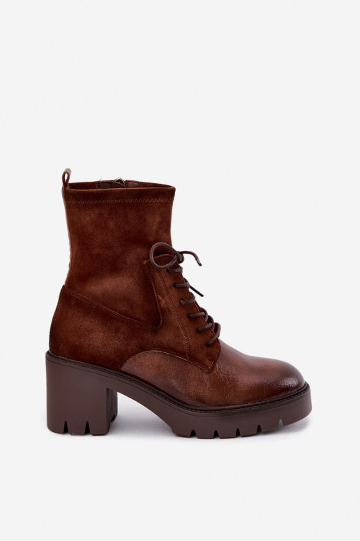Women's ankle boots on chunky heels insulated in brown Vinceza 58665