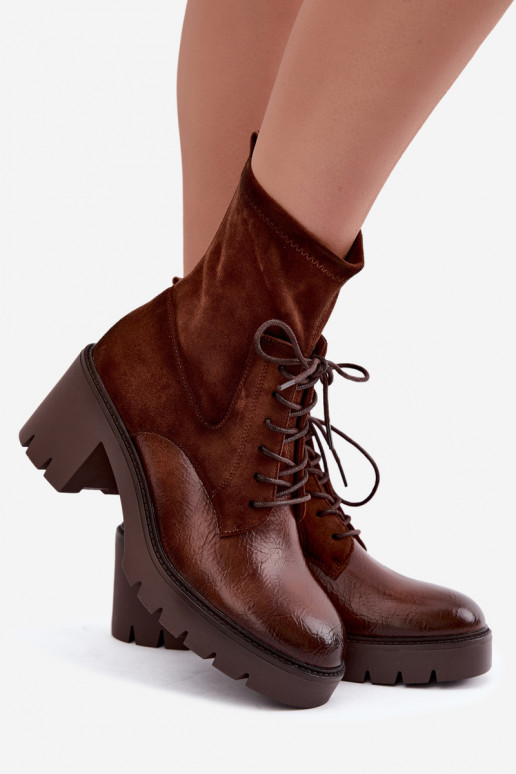 Women's ankle boots on chunky heels insulated in brown Vinceza 58665