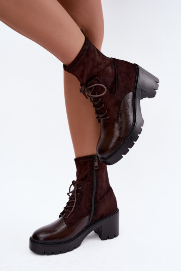 Women's ankle boots on chunky heels insulated in chocolate Vinceza 58665