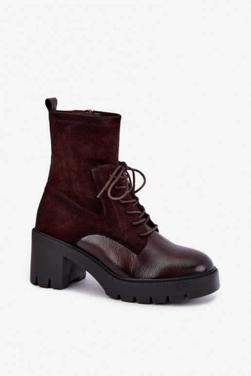 Women's ankle boots on chunky heels insulated in chocolate Vinceza 58665