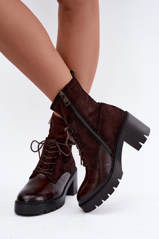 Women's ankle boots on chunky heels insulated in chocolate Vinceza 58665