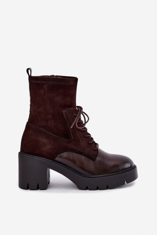 Women's ankle boots on chunky heels insulated in chocolate Vinceza 58665