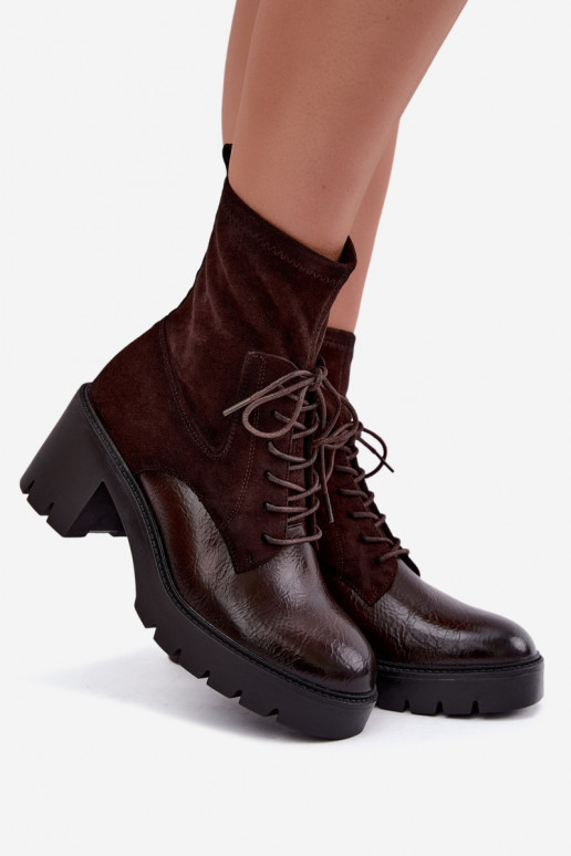 Women's ankle boots on chunky heels insulated in chocolate Vinceza 58665