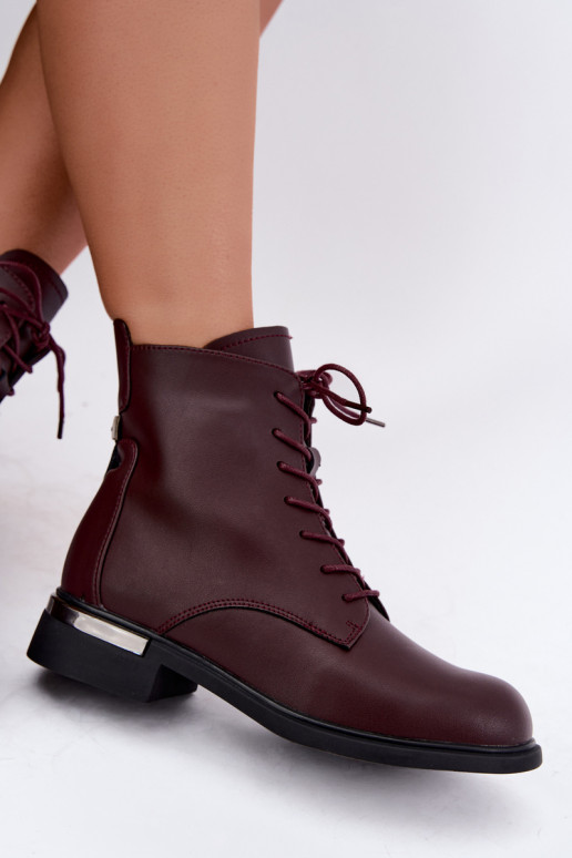 Leather insulated ankle boots with wide heels in burgundy Vinceza 86450