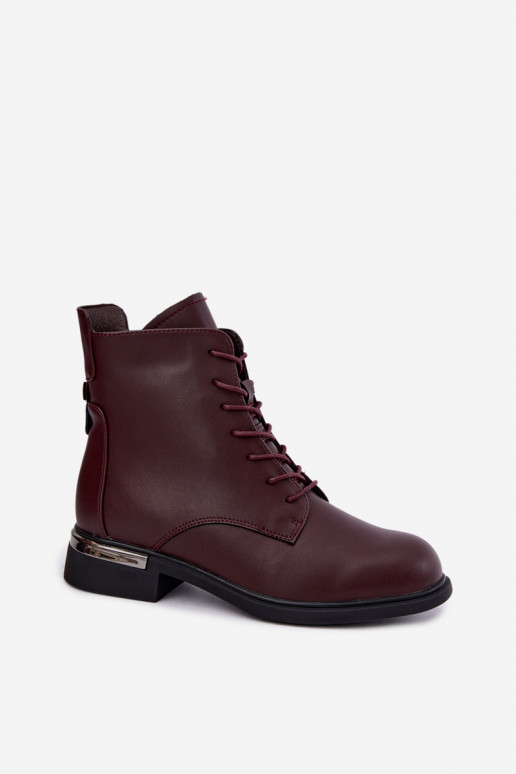 Leather insulated ankle boots with wide heels in burgundy Vinceza 86450