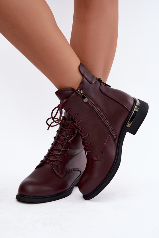 Leather insulated ankle boots with wide heels in burgundy Vinceza 86450