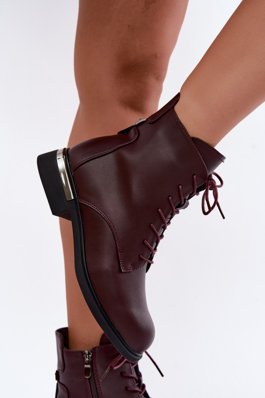 Leather insulated ankle boots with wide heels in burgundy Vinceza 86450