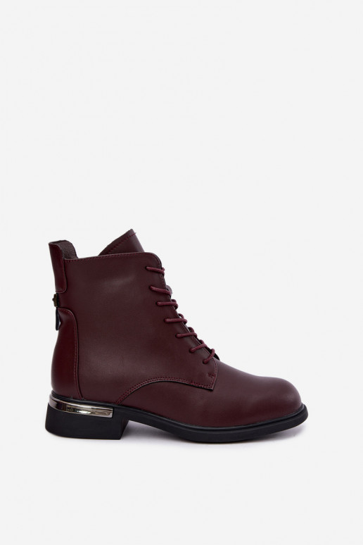 Leather insulated ankle boots with wide heels in burgundy Vinceza 86450