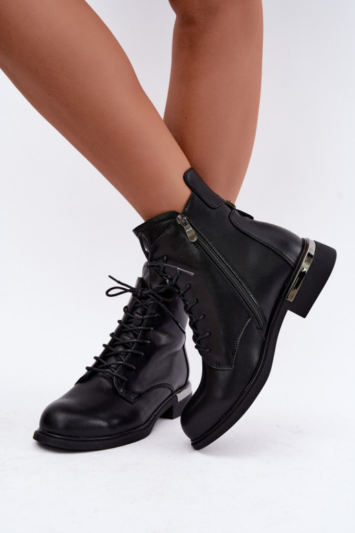 Leather insulated ankle boots with wide heels in black Vinceza 86450