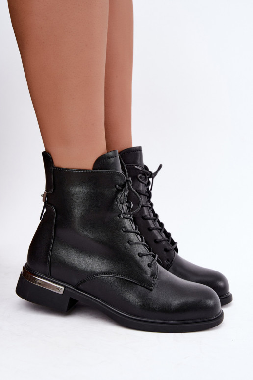 Leather insulated ankle boots with wide heels in black Vinceza 86450