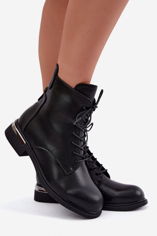 Leather insulated ankle boots with wide heels in black Vinceza 86450