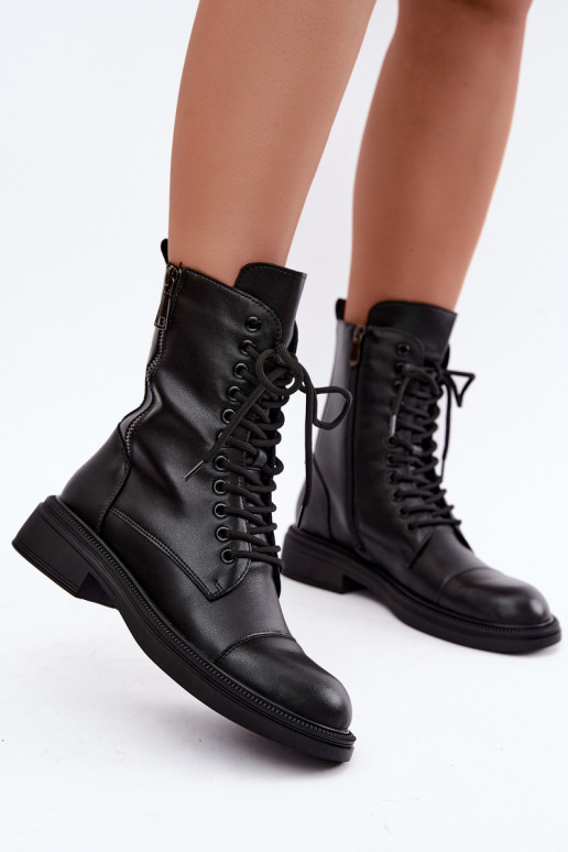 Leather insulated ankle boots type boots in black Vinceza 86443