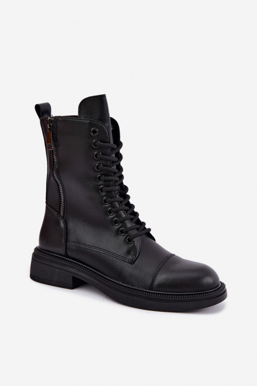Leather insulated ankle boots type boots in black Vinceza 86443