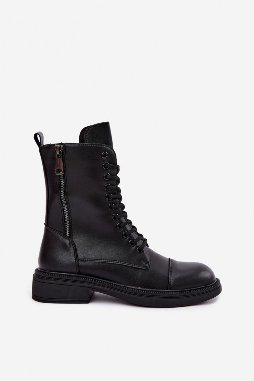 Leather insulated ankle boots type boots in black Vinceza 86443