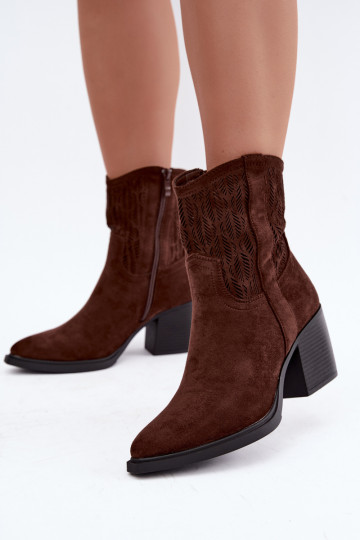 Ankle boots with cut-out elements insulated in chocolate Salinae 2