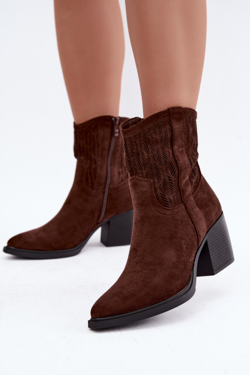 Ankle boots with cut-out elements insulated in chocolate Salinae