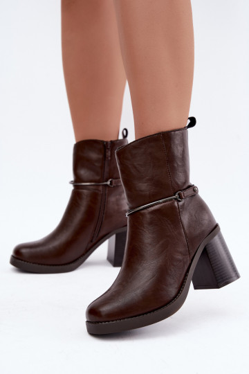 Leather women's ankle boots insulated with heels and decorated heels in chocolate Gracelle 2
