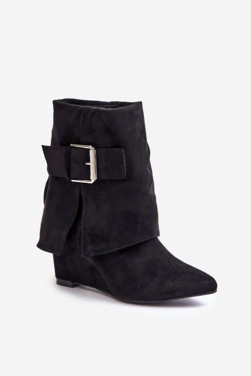 Ankle boots with platform and buckles in faux suede black Vortinia