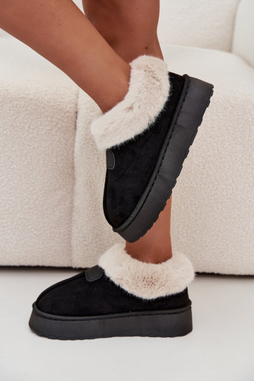 women's snow boots with platform and fur in black color Calyra