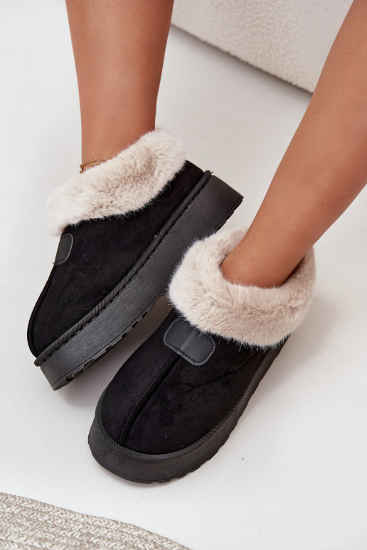 women's snow boots with platform and fur in black color Calyra